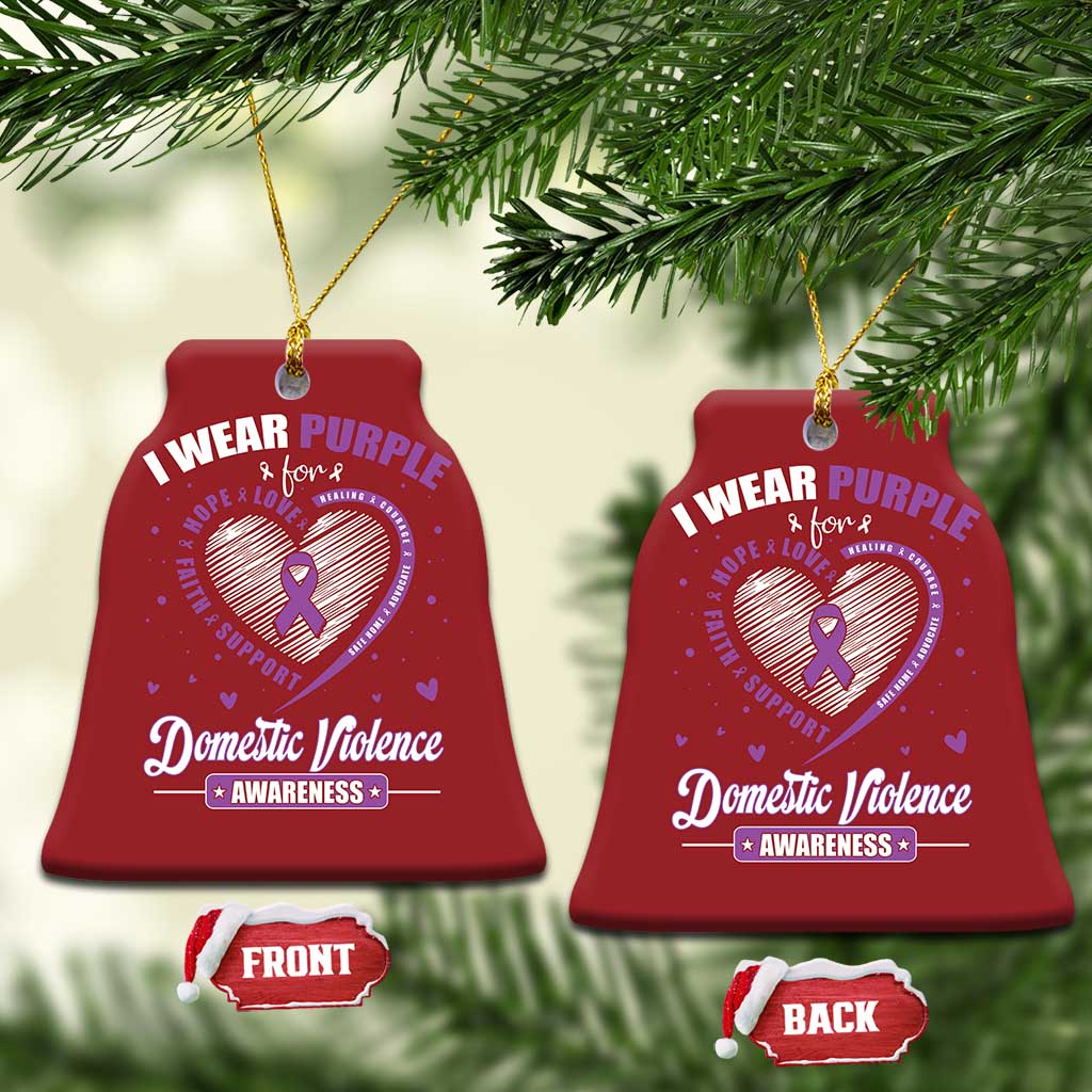 Domestic Violence Awareness Christmas Ornament Purple Ribbon Support Survivor TS10 Bell Flake Red Print Your Wear