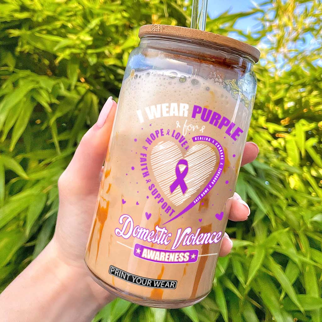Domestic Violence Awareness Glass Can Purple Ribbon Support Survivor TS10 Black Print Your Wear