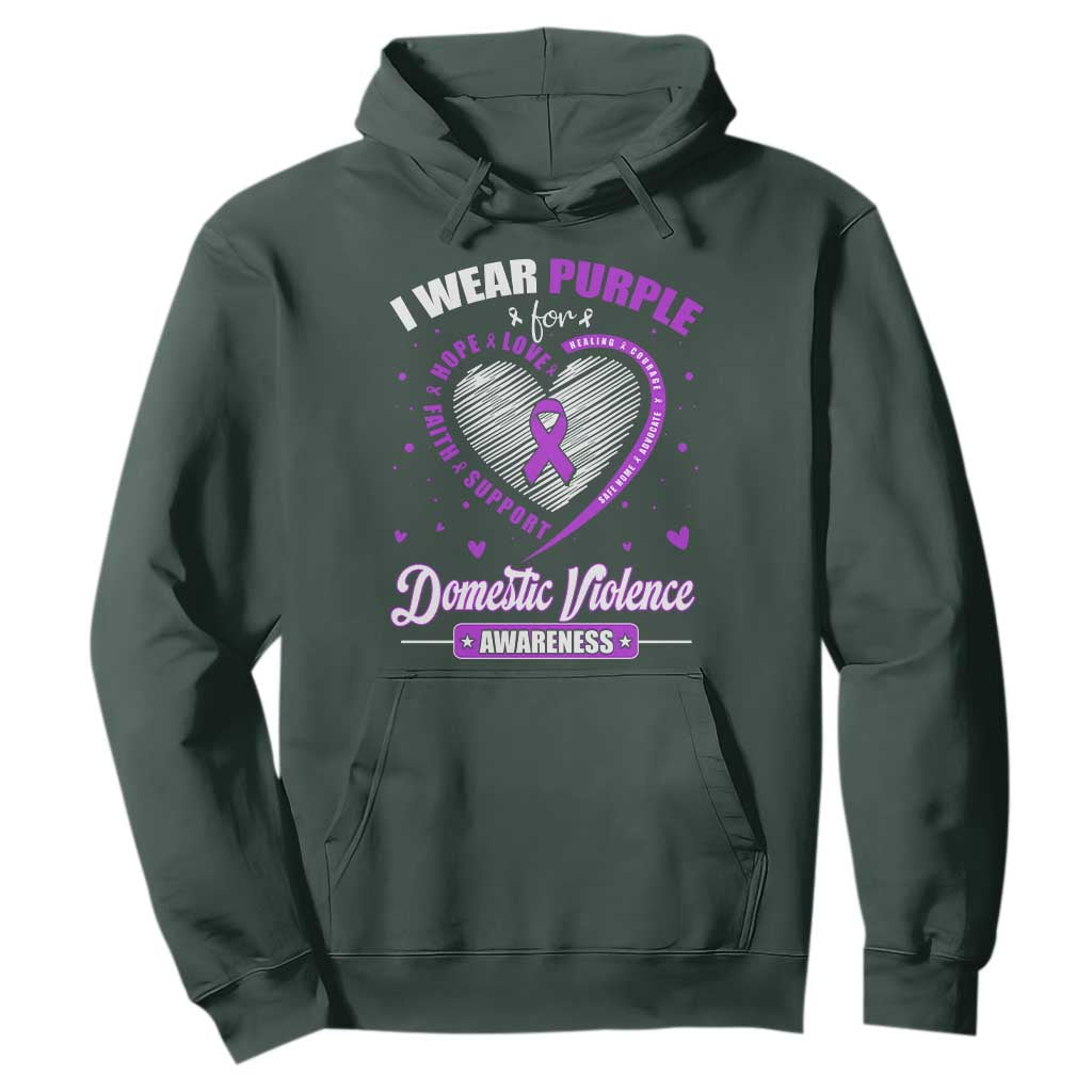 Domestic Violence Awareness Hoodie Purple Ribbon Support Survivor TS10 Dark Forest Green Print Your Wear