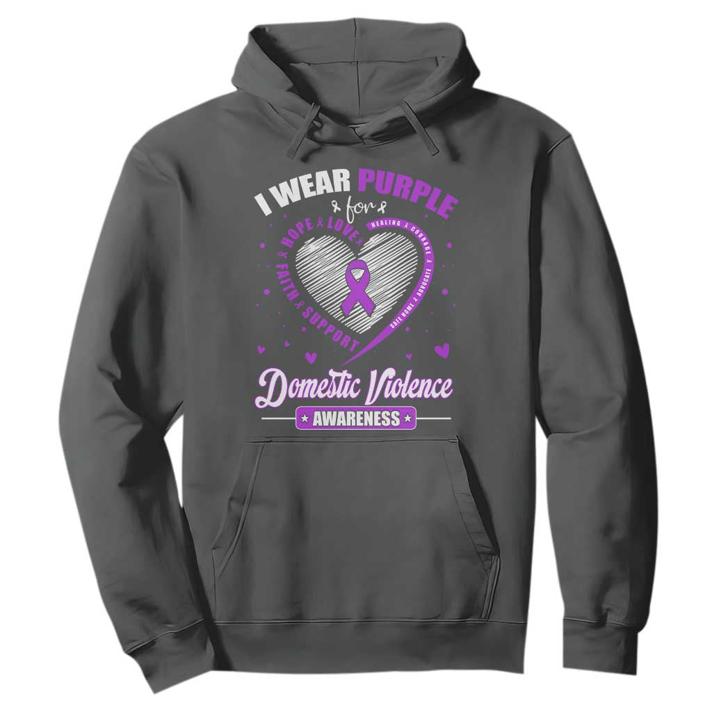 Domestic Violence Awareness Hoodie Purple Ribbon Support Survivor TS10 Dark Heather Print Your Wear