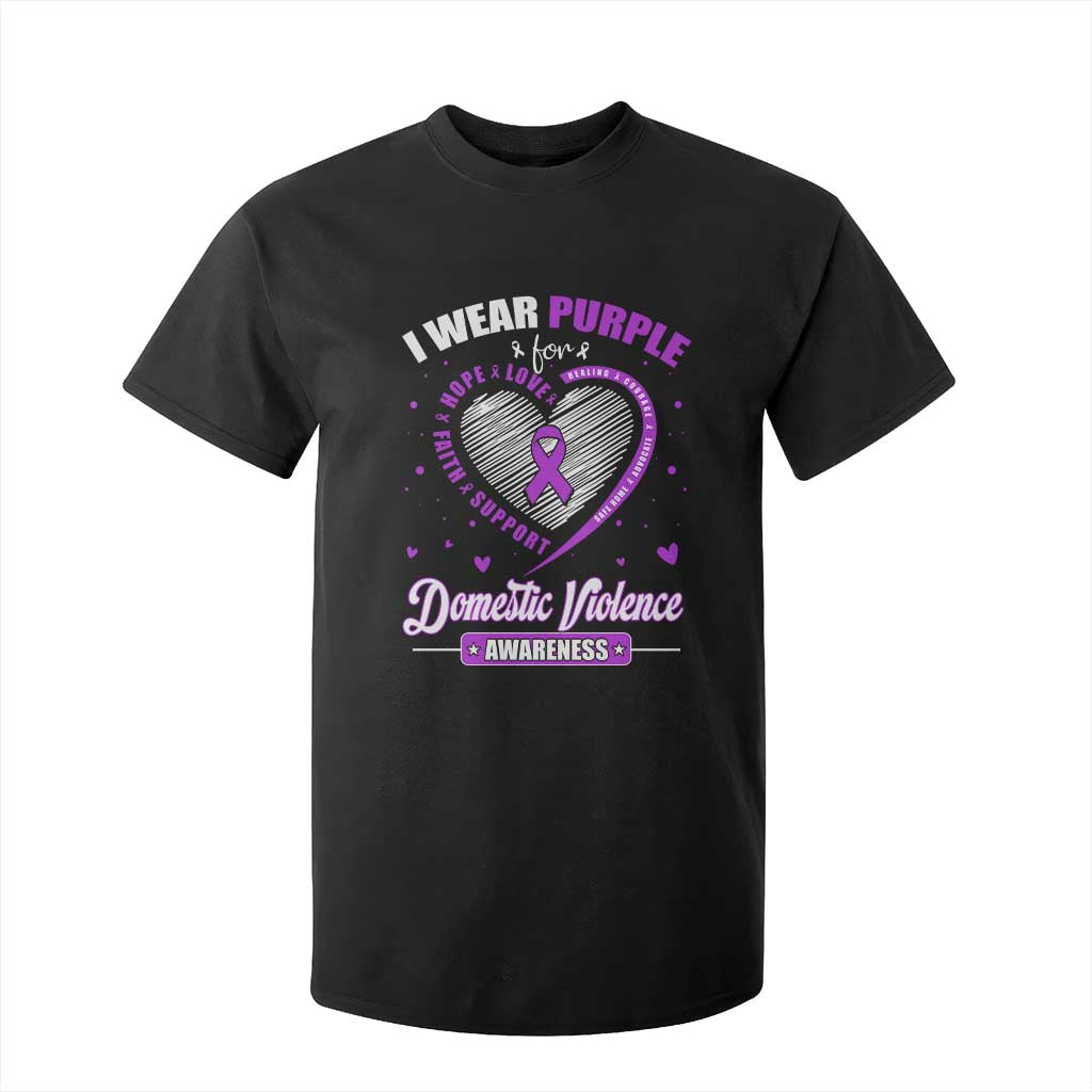 Domestic Violence Awareness T Shirt For Kid Purple Ribbon Support Survivor TS10 Black Print Your Wear