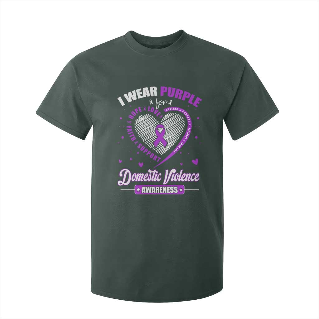 Domestic Violence Awareness T Shirt For Kid Purple Ribbon Support Survivor TS10 Dark Forest Green Print Your Wear