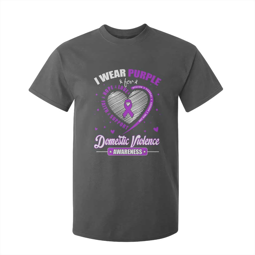 Domestic Violence Awareness T Shirt For Kid Purple Ribbon Support Survivor TS10 Dark Heather Print Your Wear