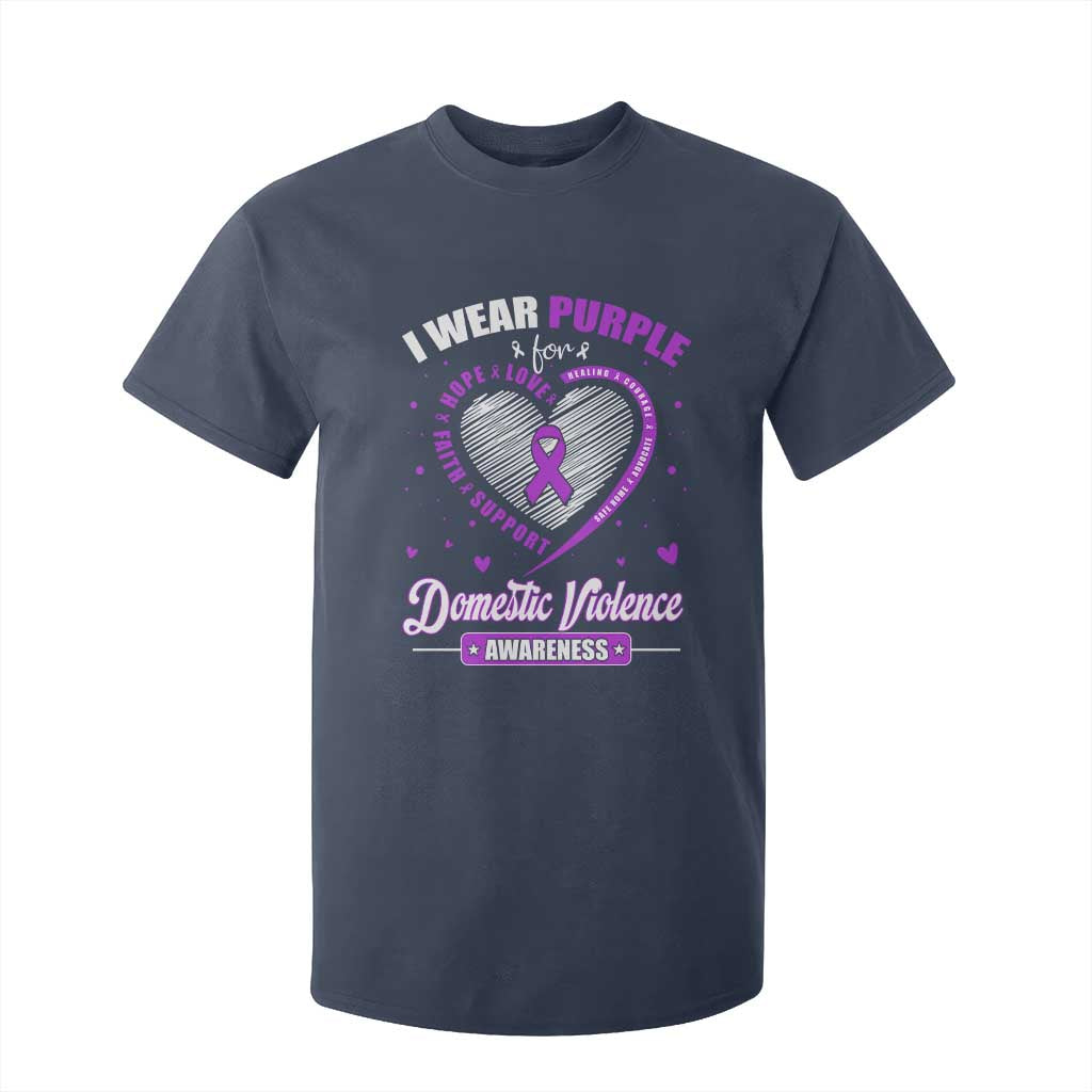 Domestic Violence Awareness T Shirt For Kid Purple Ribbon Support Survivor TS10 Navy Print Your Wear