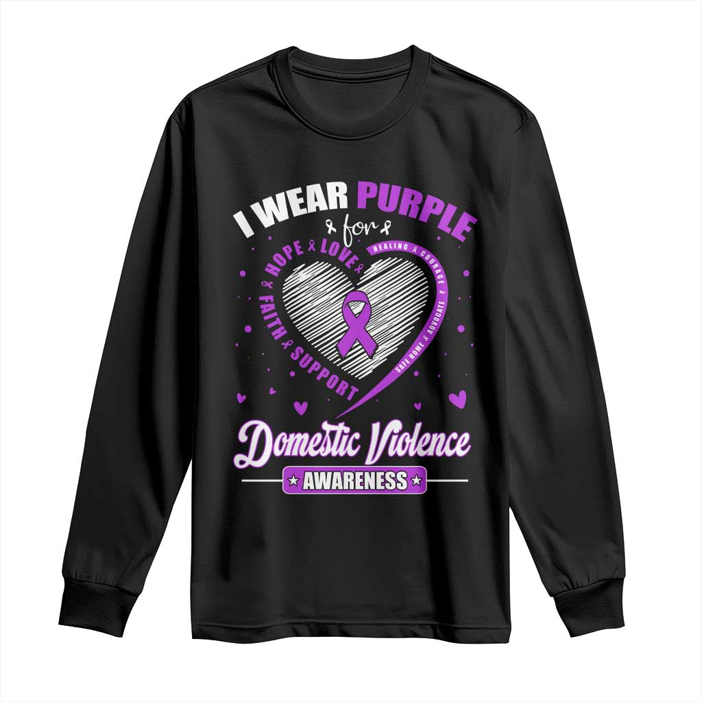 Domestic Violence Awareness Long Sleeve Shirt Purple Ribbon Support Survivor TS10 Black Print Your Wear