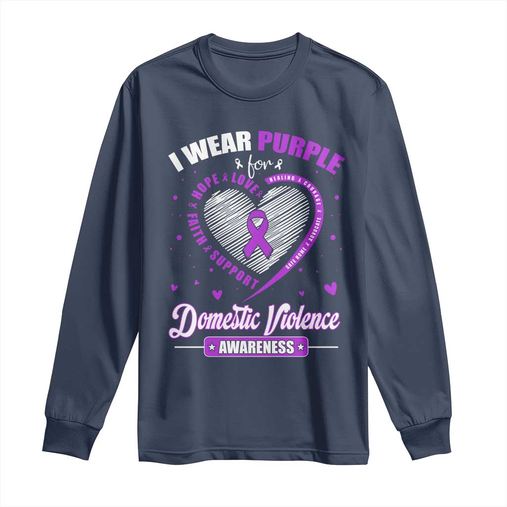 Domestic Violence Awareness Long Sleeve Shirt Purple Ribbon Support Survivor TS10 Navy Print Your Wear