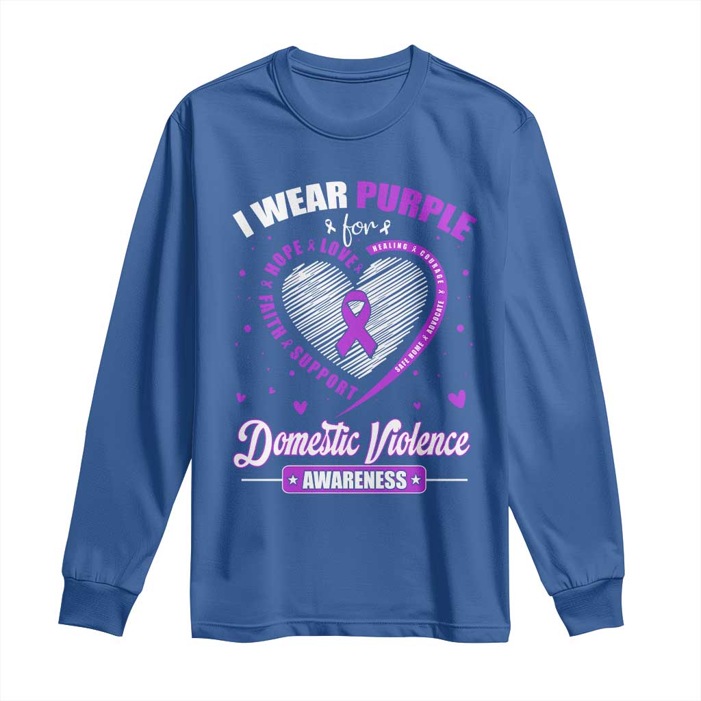 Domestic Violence Awareness Long Sleeve Shirt Purple Ribbon Support Survivor TS10 Royal Blue Print Your Wear