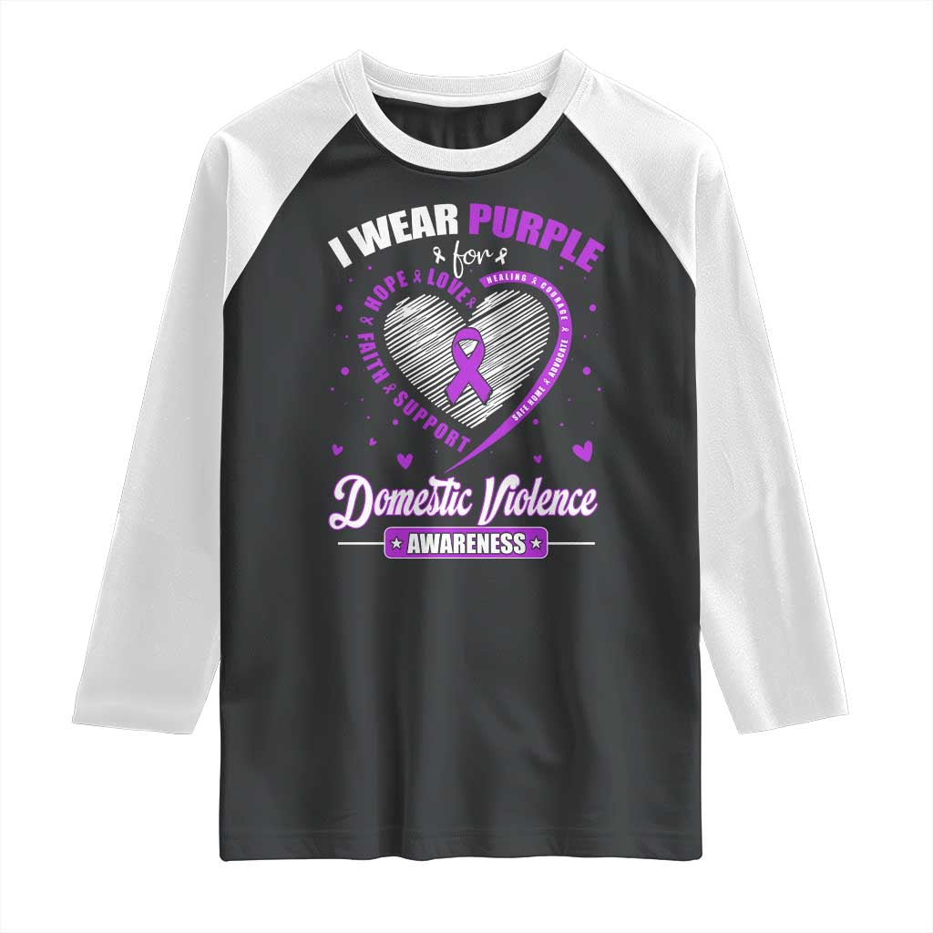 Domestic Violence Awareness Raglan Shirt Purple Ribbon Support Survivor TS10 Black White Print Your Wear