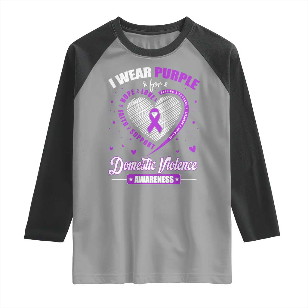 Domestic Violence Awareness Raglan Shirt Purple Ribbon Support Survivor TS10 Sport Gray Black Print Your Wear