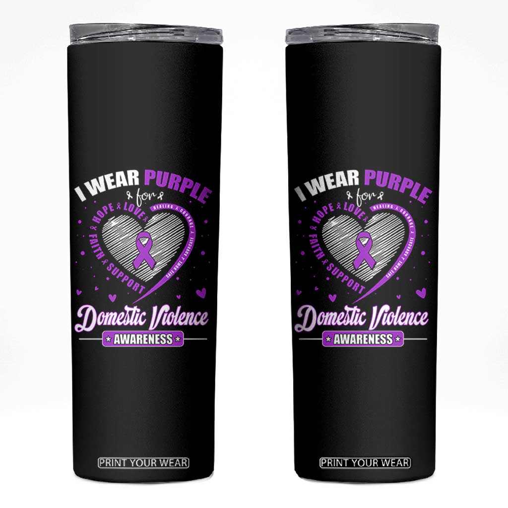Domestic Violence Awareness Skinny Tumbler Purple Ribbon Support Survivor TS10 Black Print Your Wear