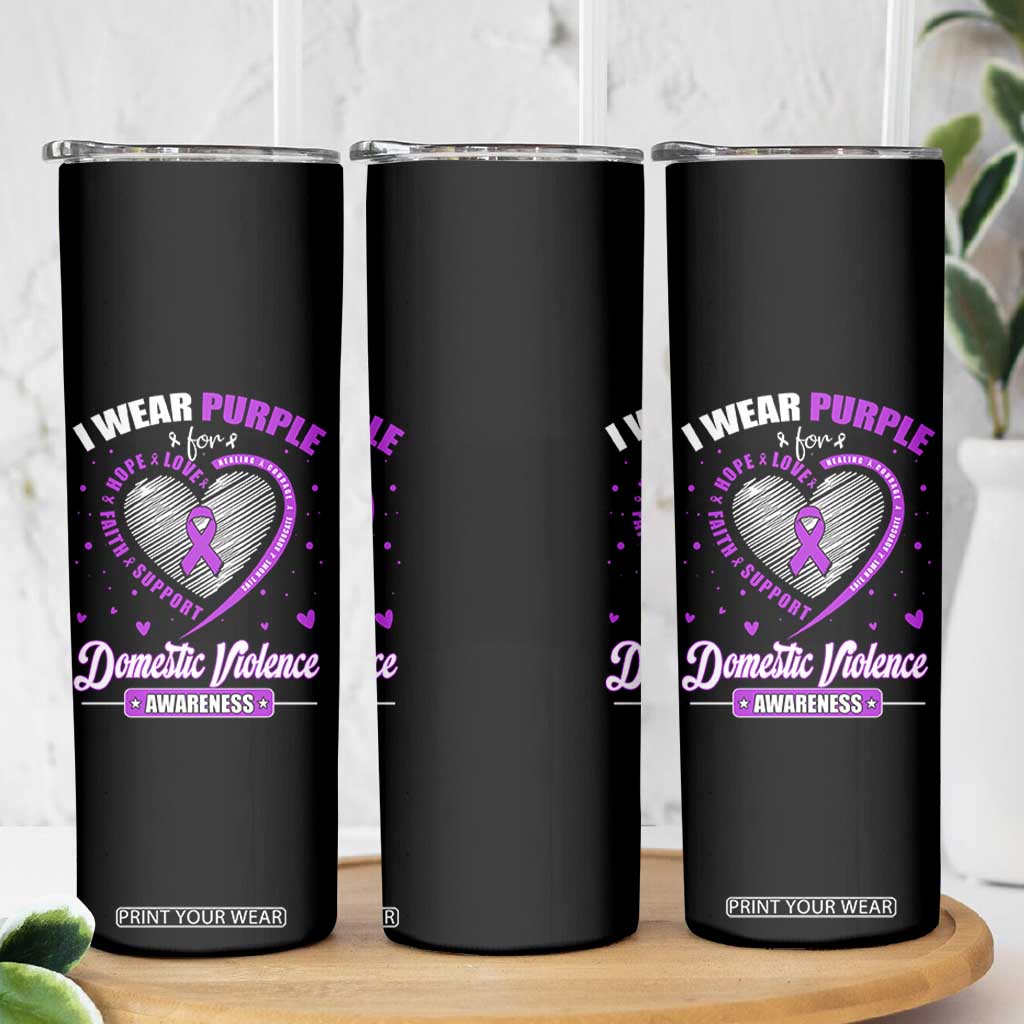 Domestic Violence Awareness Skinny Tumbler Purple Ribbon Support Survivor TS10 Print Your Wear