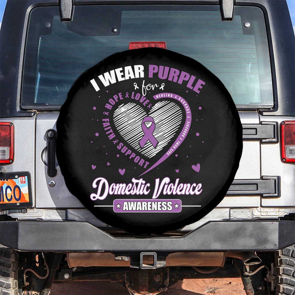 Domestic Violence Awareness Spare Tire Cover Purple Ribbon Support Survivor TS10 No hole Black Print Your Wear