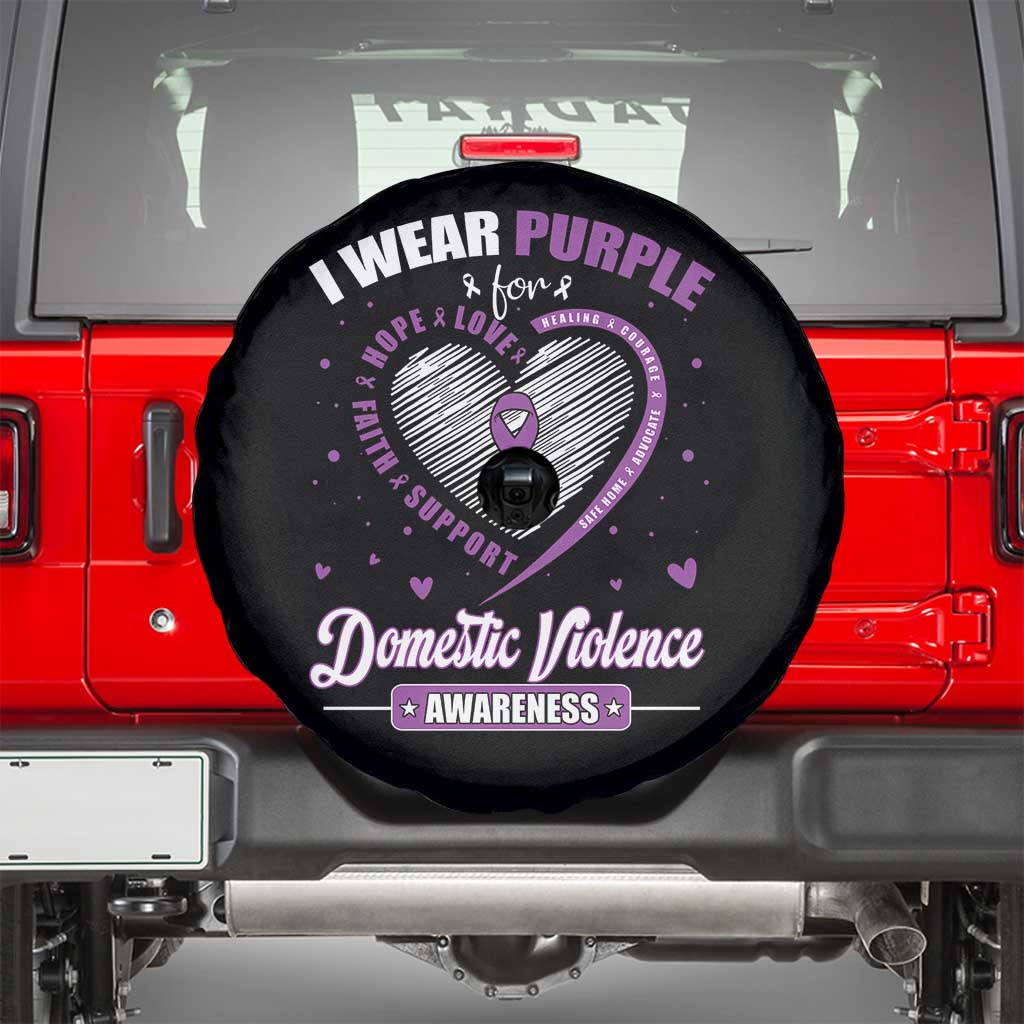 Domestic Violence Awareness Spare Tire Cover Purple Ribbon Support Survivor TS10 Black Print Your Wear