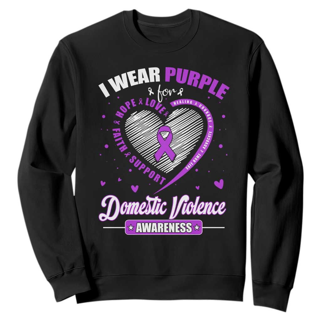 Domestic Violence Awareness Sweatshirt Purple Ribbon Support Survivor TS10 Black Print Your Wear