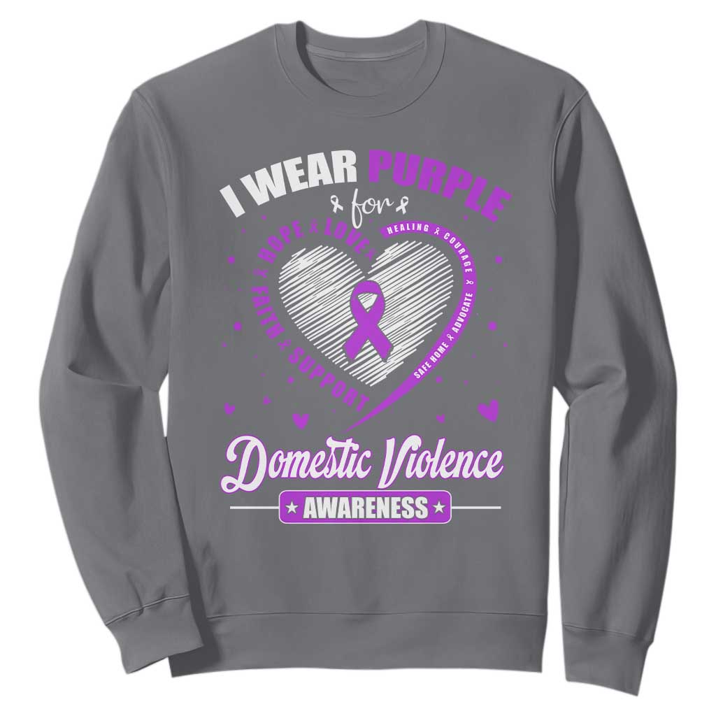 Domestic Violence Awareness Sweatshirt Purple Ribbon Support Survivor TS10 Charcoal Print Your Wear
