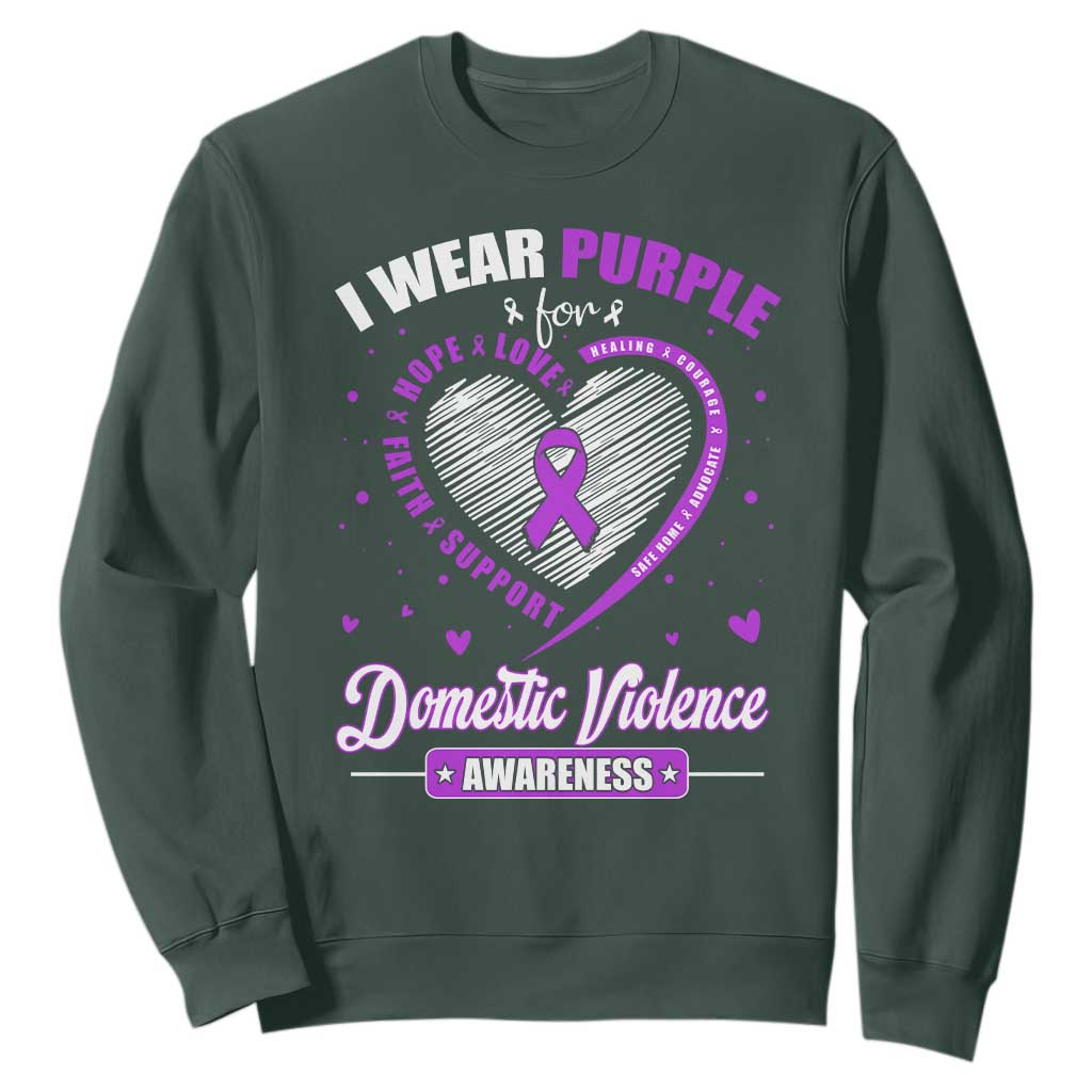 Domestic Violence Awareness Sweatshirt Purple Ribbon Support Survivor TS10 Dark Forest Green Print Your Wear