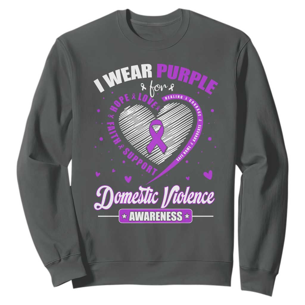 Domestic Violence Awareness Sweatshirt Purple Ribbon Support Survivor TS10 Dark Heather Print Your Wear
