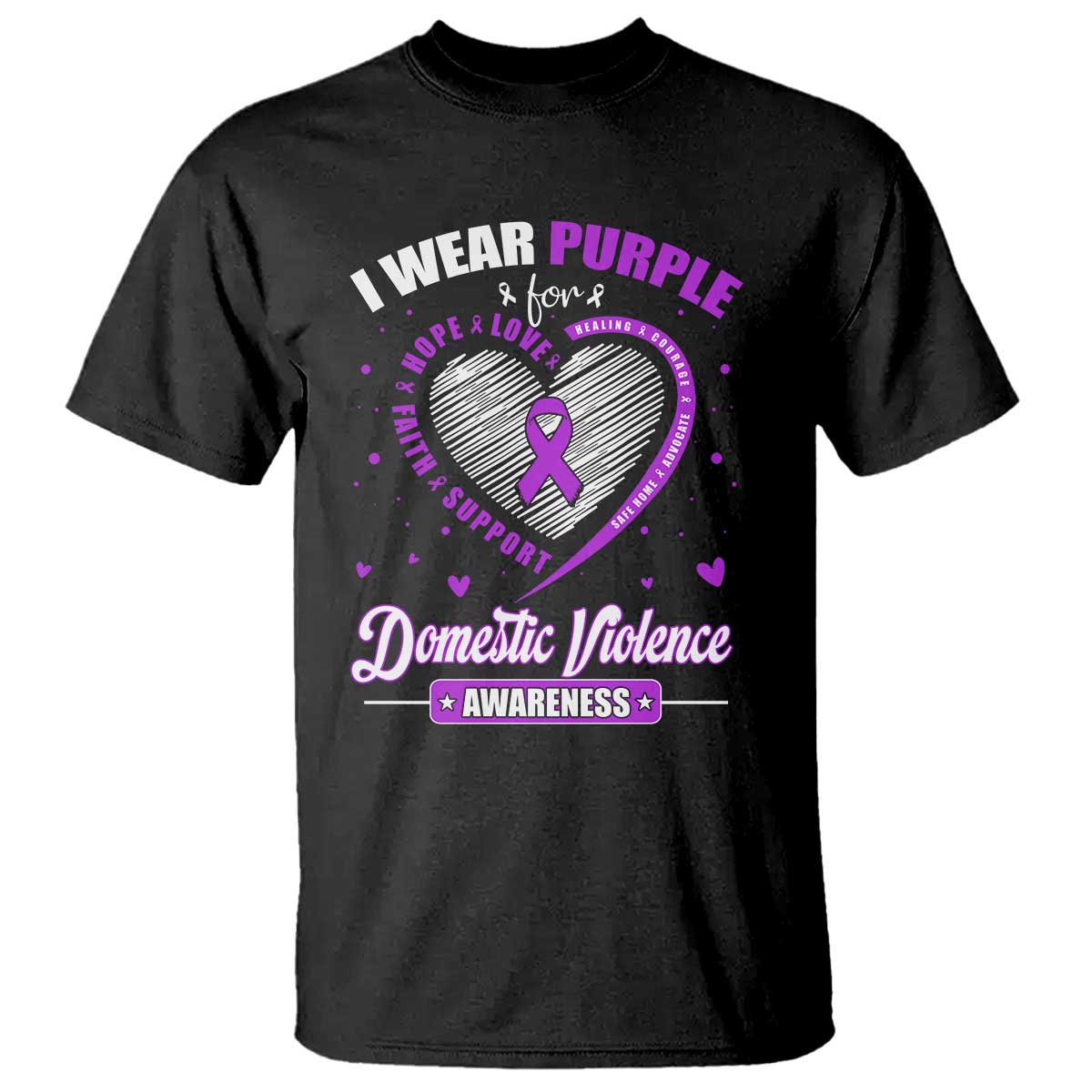 Domestic Violence Awareness T Shirt Purple Ribbon Support Survivor TS10 Black Print Your Wear
