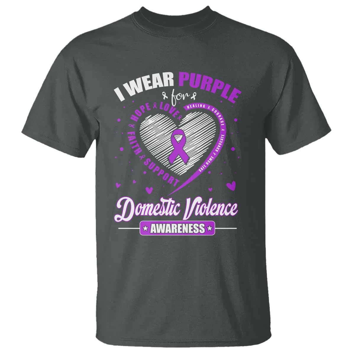 Domestic Violence Awareness T Shirt Purple Ribbon Support Survivor TS10 Dark Heather Print Your Wear