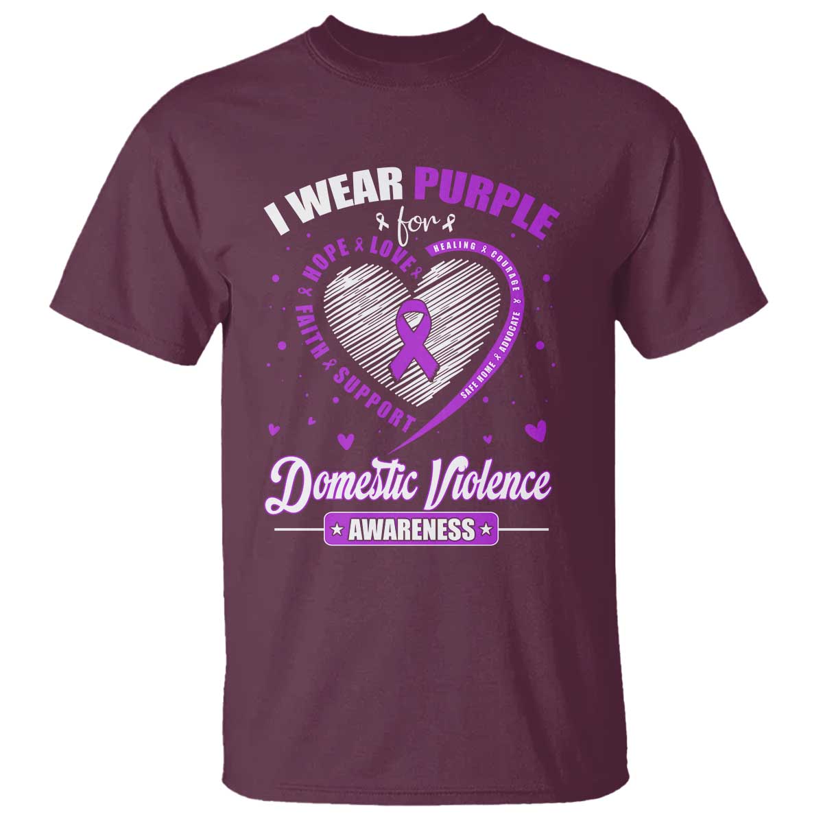 Domestic Violence Awareness T Shirt Purple Ribbon Support Survivor TS10 Maroon Print Your Wear
