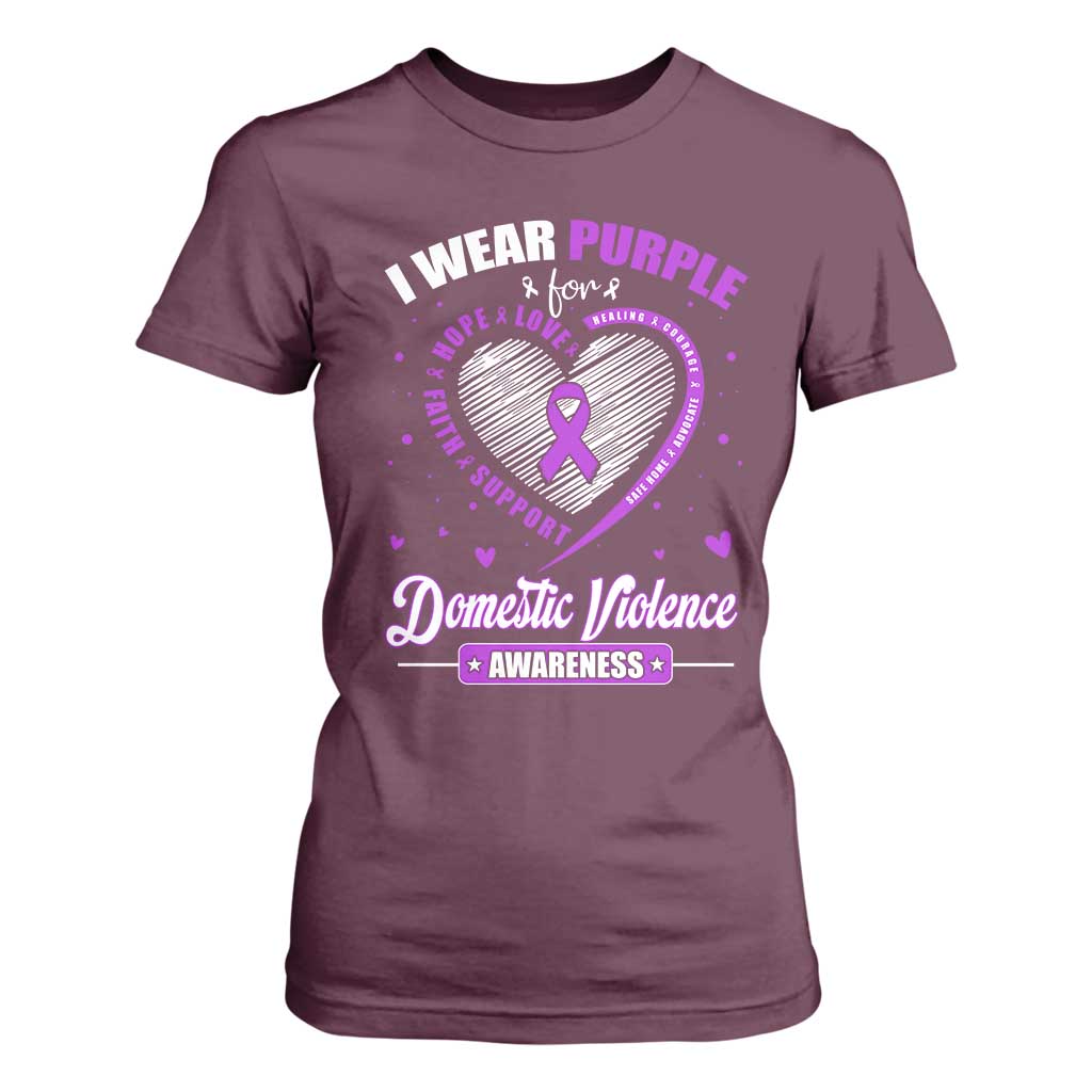 Domestic Violence Awareness T Shirt For Women Purple Ribbon Support Survivor TS10 Maroon Print Your Wear