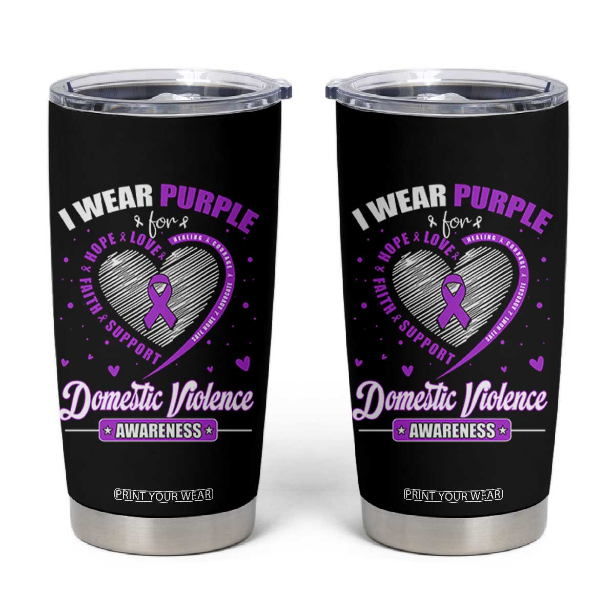 Domestic Violence Awareness Tumbler Cup Purple Ribbon Support Survivor TS10 Black Print Your Wear