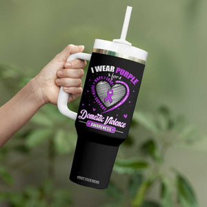 Domestic Violence Awareness Tumbler With Handle Purple Ribbon Support Survivor TS10 Print Your Wear