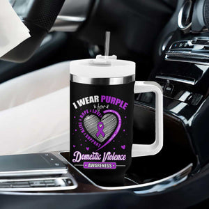 Domestic Violence Awareness Tumbler With Handle Purple Ribbon Support Survivor TS10 Print Your Wear