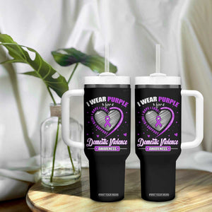 Domestic Violence Awareness Tumbler With Handle Purple Ribbon Support Survivor TS10 Print Your Wear
