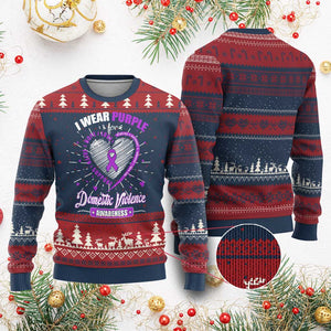 Domestic Violence Awareness Knit Sweatshirt Purple Ribbon Support Survivor TS10 Burgundy Print Your Wear