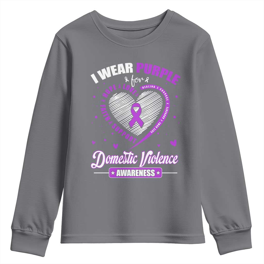 Domestic Violence Awareness Youth Sweatshirt Purple Ribbon Support Survivor TS10 Charcoal Print Your Wear