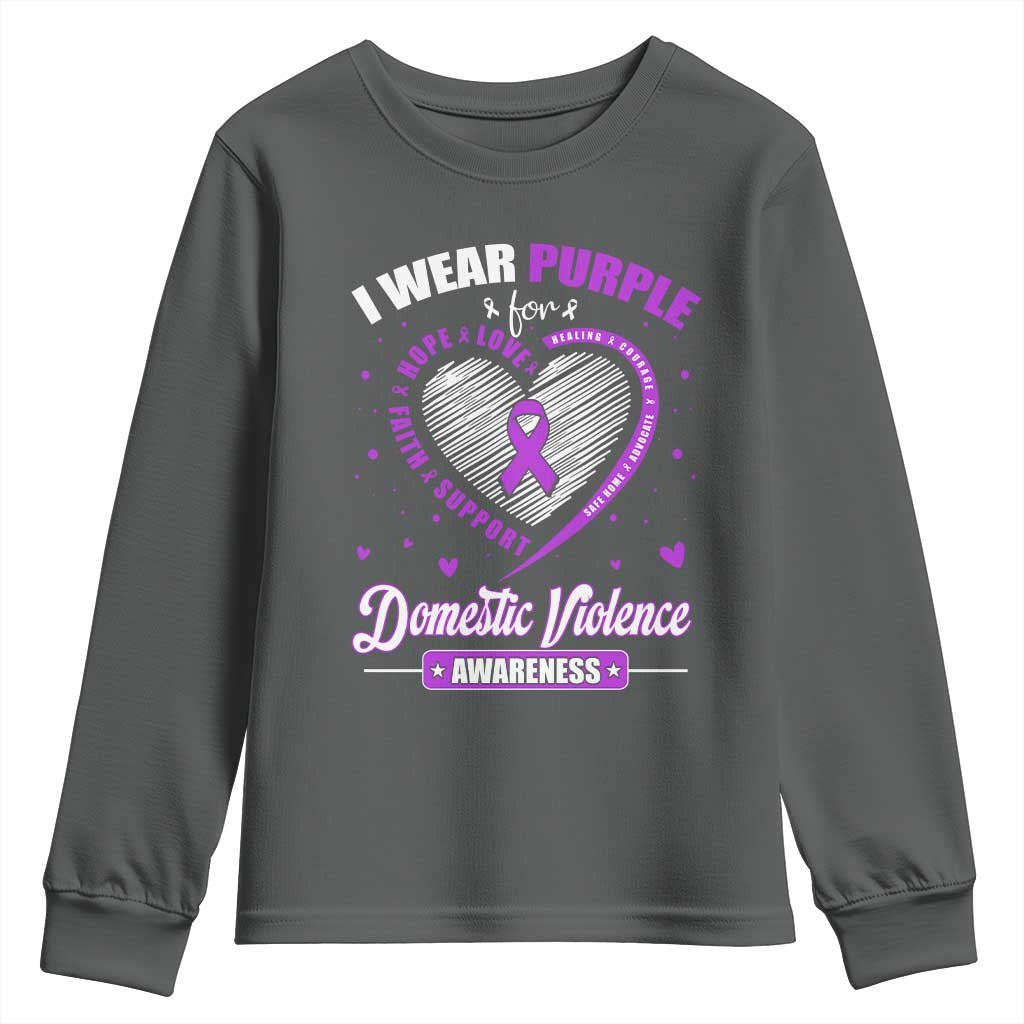 Domestic Violence Awareness Youth Sweatshirt Purple Ribbon Support Survivor TS10 Dark Heather Print Your Wear