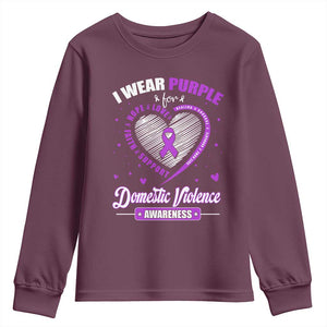 Domestic Violence Awareness Youth Sweatshirt Purple Ribbon Support Survivor TS10 Maroon Print Your Wear