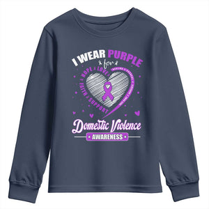 Domestic Violence Awareness Youth Sweatshirt Purple Ribbon Support Survivor TS10 Navy Print Your Wear