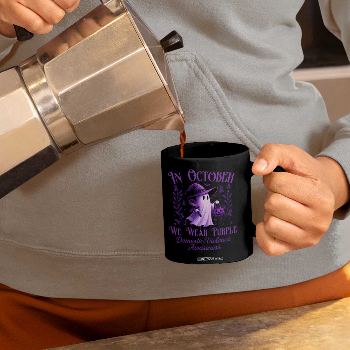 Domestic Violence Awareness Coffee Mug Halloween October Wear Purple Ghost TS10 Print Your Wear