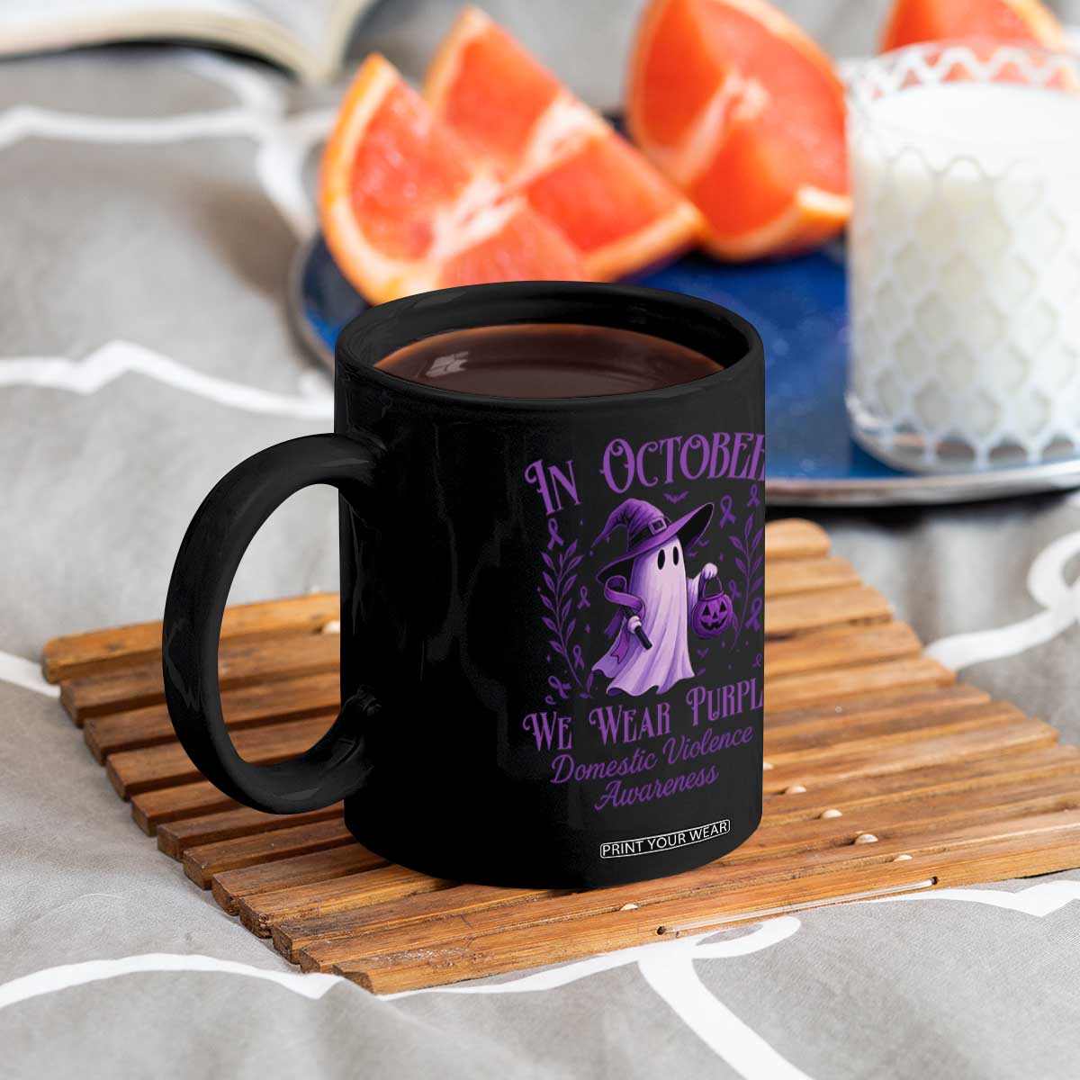 Domestic Violence Awareness Coffee Mug Halloween October Wear Purple Ghost TS10 Print Your Wear