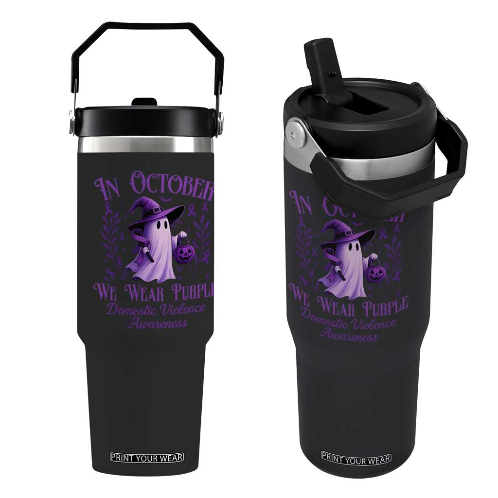 Domestic Violence Awareness Flip Straw Tumbler Halloween October Wear Purple Ghost TS10 One Size: 30 oz Black Print Your Wear