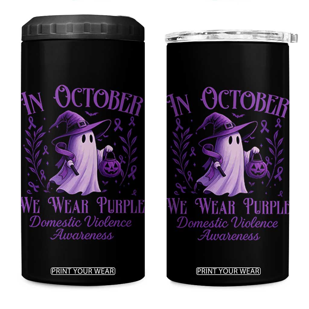 Domestic Violence Awareness 4 in 1 Can Cooler Tumbler Halloween October Wear Purple Ghost TS10 One Size: 16 oz Black Print Your Wear