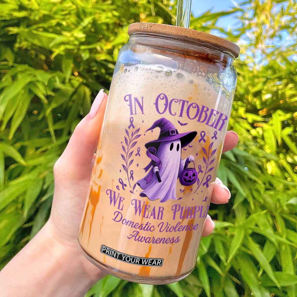 Domestic Violence Awareness Glass Can Halloween October Wear Purple Ghost TS10 Black Print Your Wear