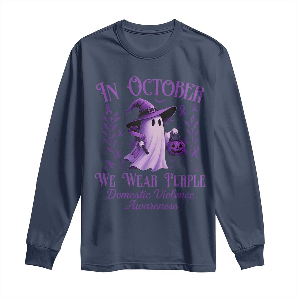 Domestic Violence Awareness Long Sleeve Shirt Halloween October Wear Purple Ghost TS10 Navy Print Your Wear