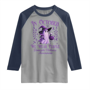 Domestic Violence Awareness Raglan Shirt Halloween October Wear Purple Ghost TS10 Sport Gray Navy Print Your Wear