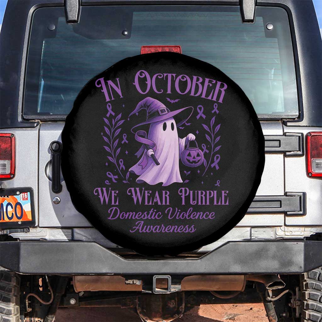 Domestic Violence Awareness Spare Tire Cover Halloween October Wear Purple Ghost TS10 No hole Black Print Your Wear