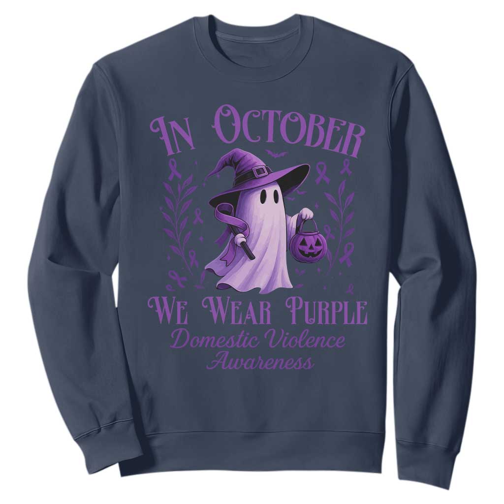 Domestic Violence Awareness Sweatshirt Halloween October Wear Purple Ghost TS10 Navy Print Your Wear