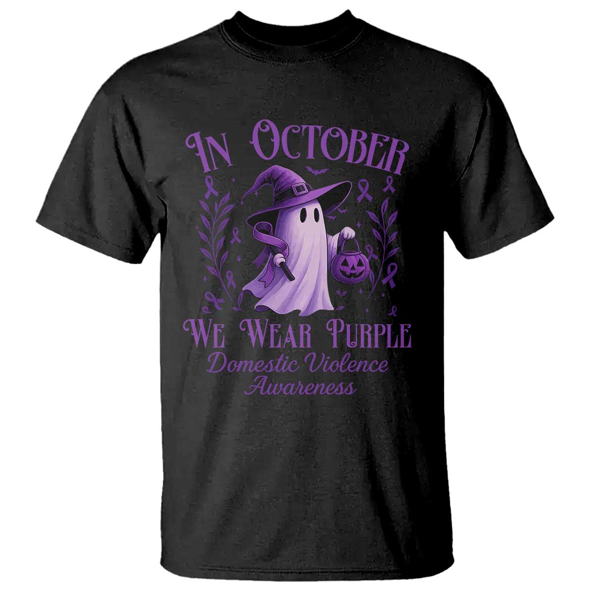 Domestic Violence Awareness T Shirt Halloween October Wear Purple Ghost TS10 Black Print Your Wear