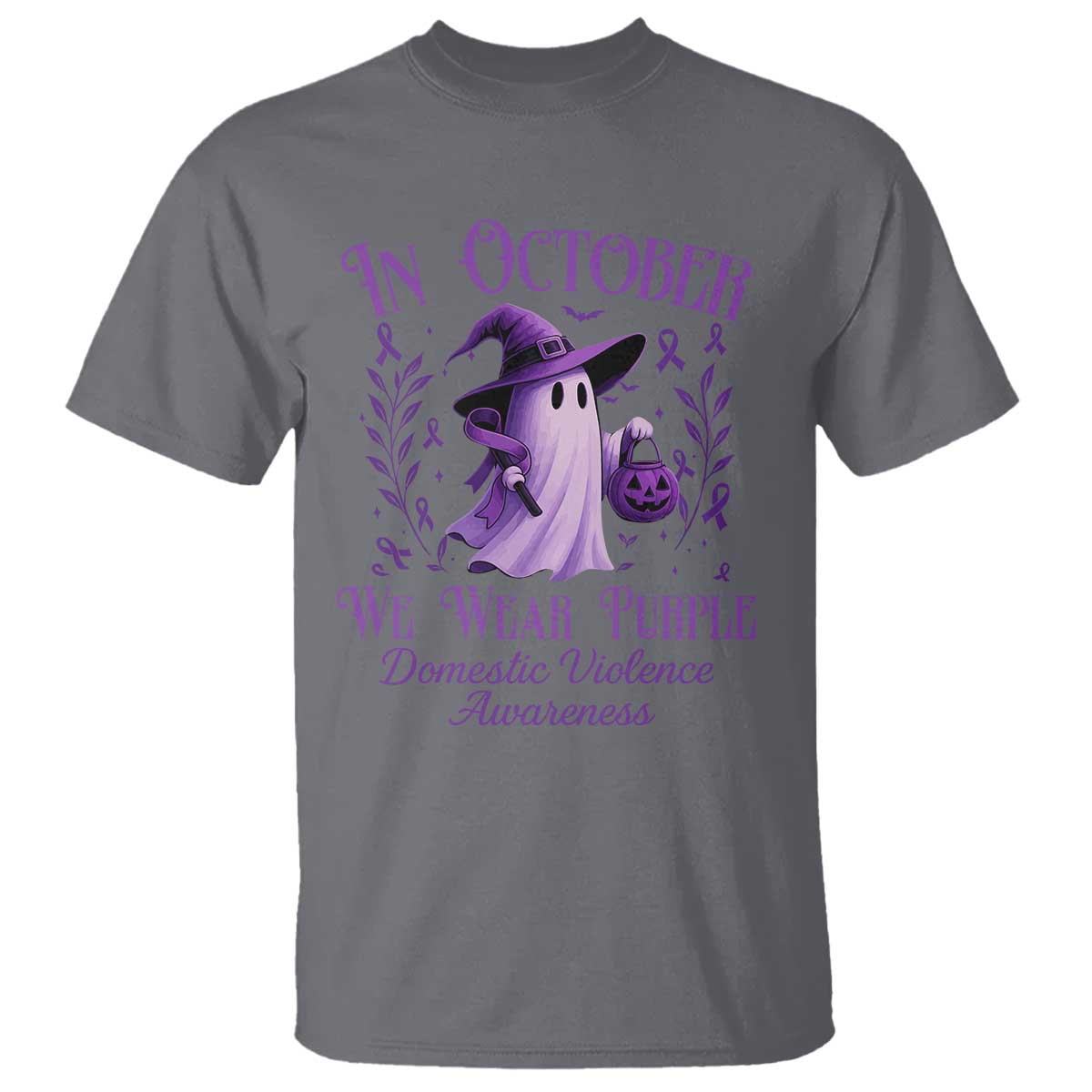 Domestic Violence Awareness T Shirt Halloween October Wear Purple Ghost TS10 Charcoal Print Your Wear