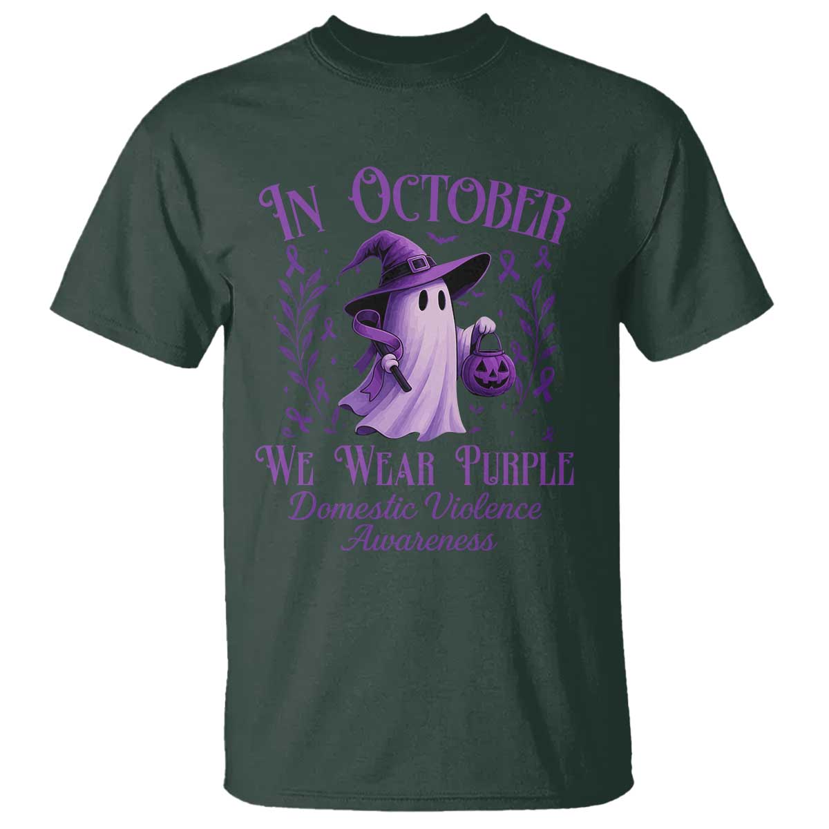 Domestic Violence Awareness T Shirt Halloween October Wear Purple Ghost TS10 Dark Forest Green Print Your Wear