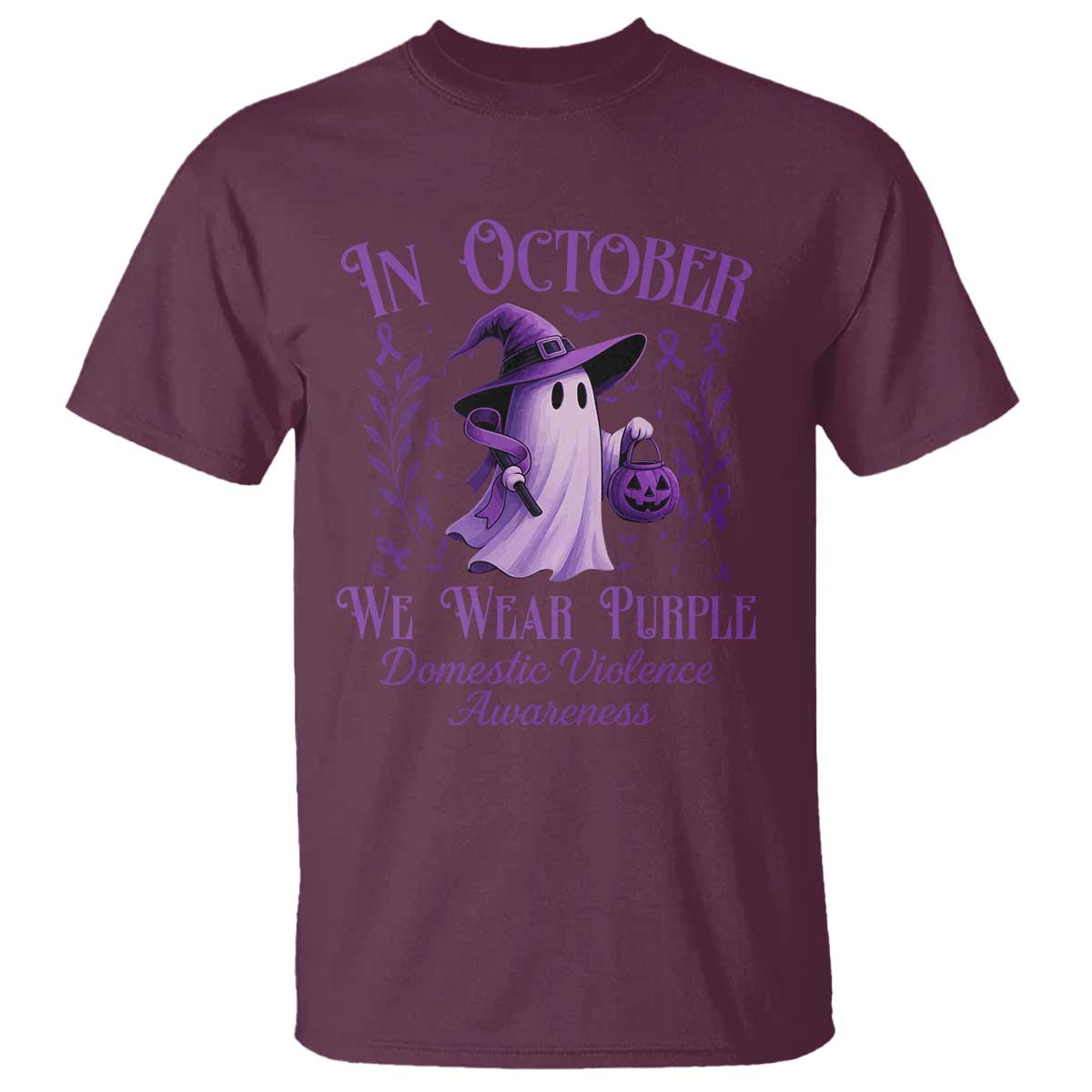 Domestic Violence Awareness T Shirt Halloween October Wear Purple Ghost TS10 Maroon Print Your Wear