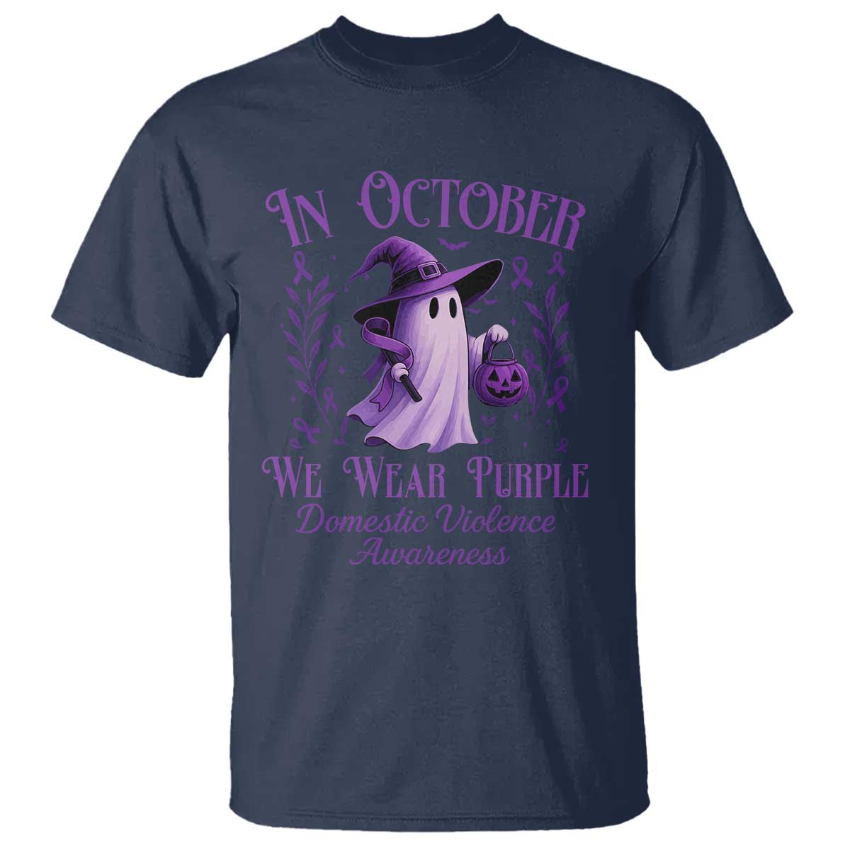 Domestic Violence Awareness T Shirt Halloween October Wear Purple Ghost TS10 Navy Print Your Wear