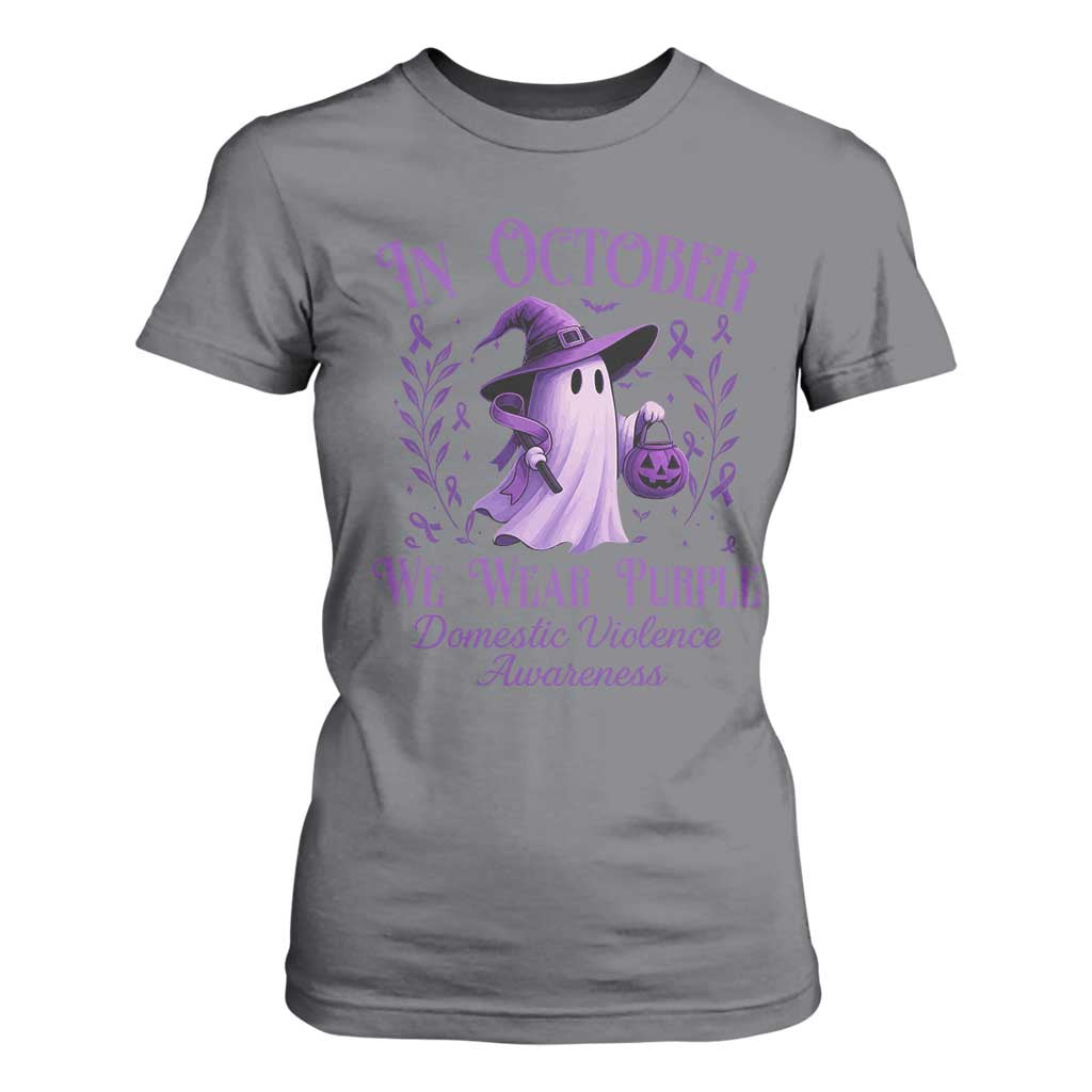 Domestic Violence Awareness T Shirt For Women Halloween October Wear Purple Ghost TS10 Charcoal Print Your Wear