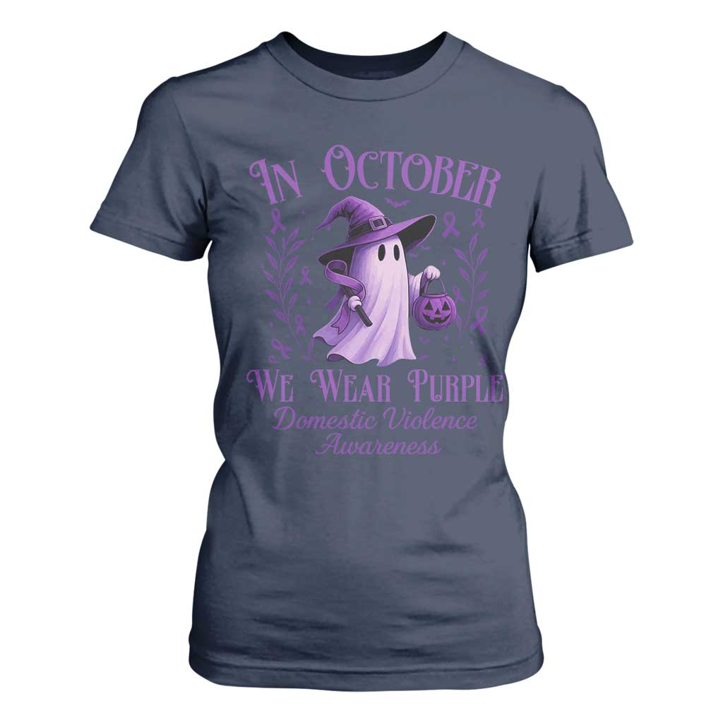 Domestic Violence Awareness T Shirt For Women Halloween October Wear Purple Ghost TS10 Navy Print Your Wear